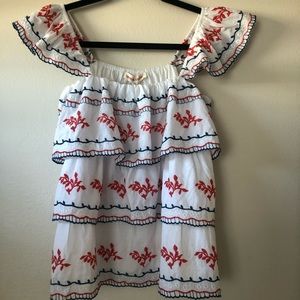 NWT Grand & Greene Ruffle Embroidered Off The Shoulder Top Size Small